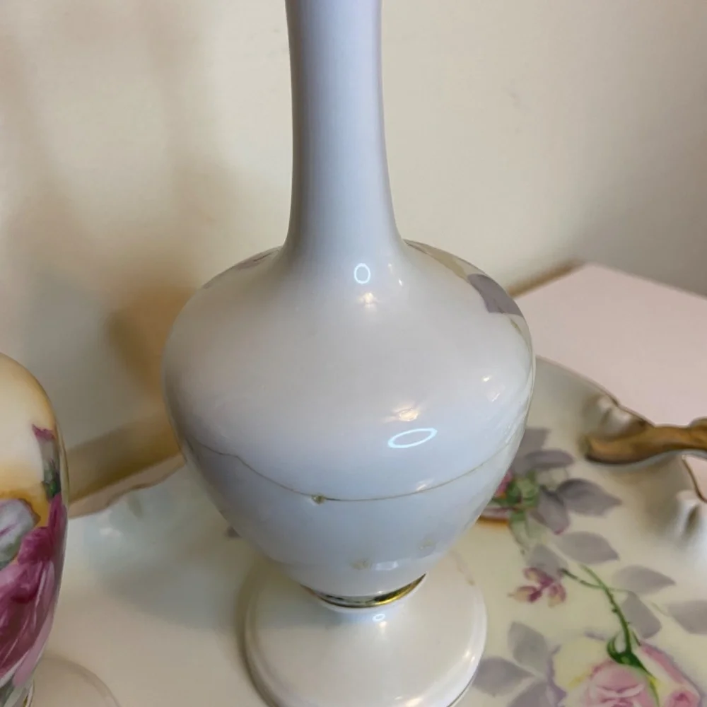 Vintage Porcelain Perfume Bottle Set - Hand Painted Gold Trim
